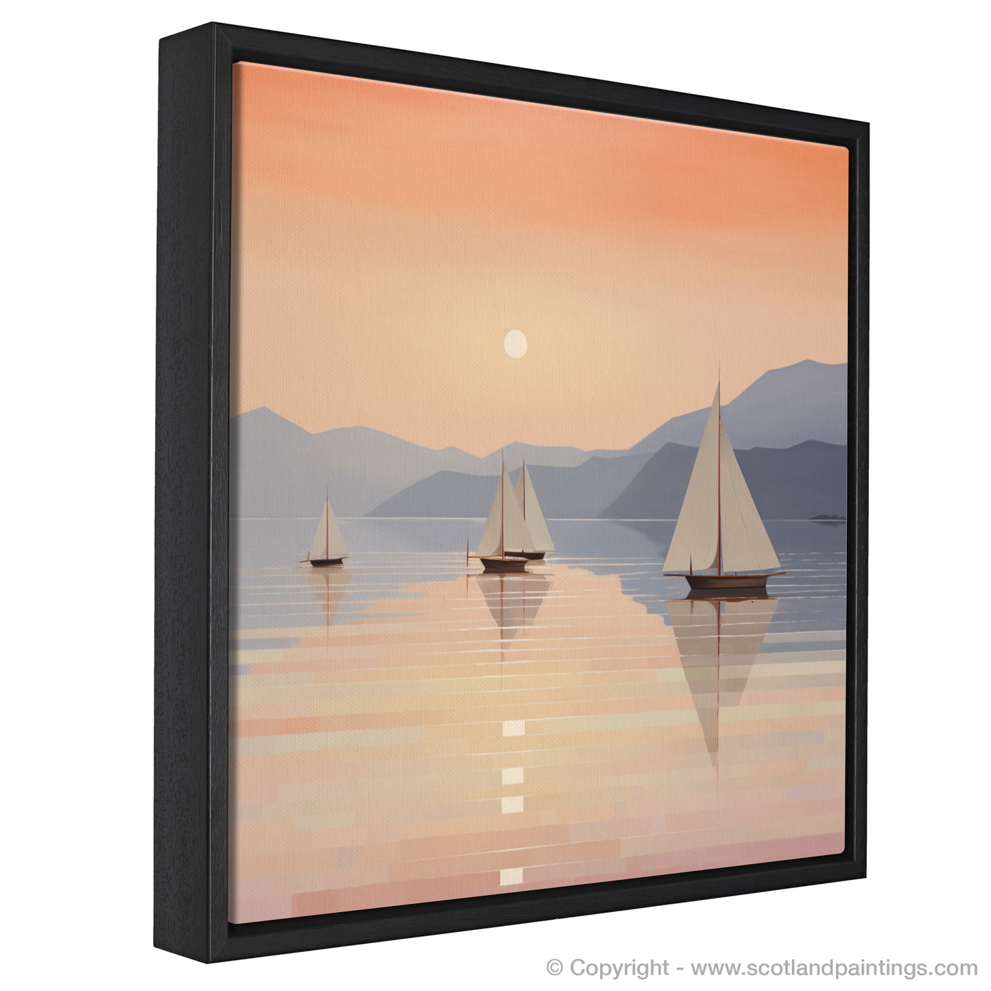 Painting and Art Print of Sailing boats on Loch Lomond at sunset entitled "Sailing into Sundown on Loch Lomond".