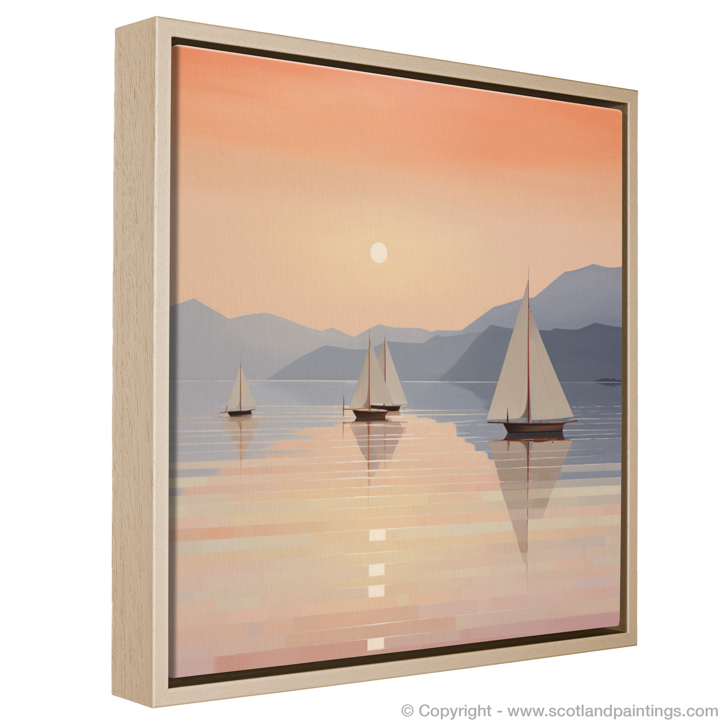 Painting and Art Print of Sailing boats on Loch Lomond at sunset entitled "Sailing into Sundown on Loch Lomond".