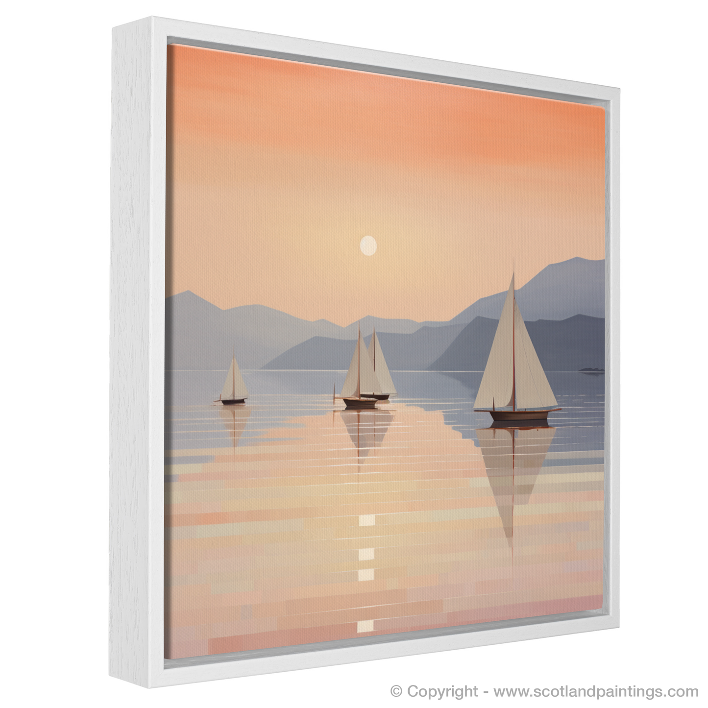 Painting and Art Print of Sailing boats on Loch Lomond at sunset entitled "Sailing into Sundown on Loch Lomond".