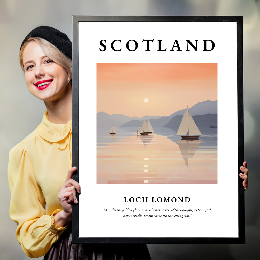 Person holding a poster of Loch Lomond