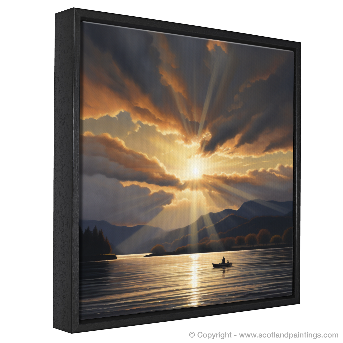 Painting and Art Print of Crepuscular rays above Loch Lomond entitled "Twilight Radiance Over Loch Lomond".