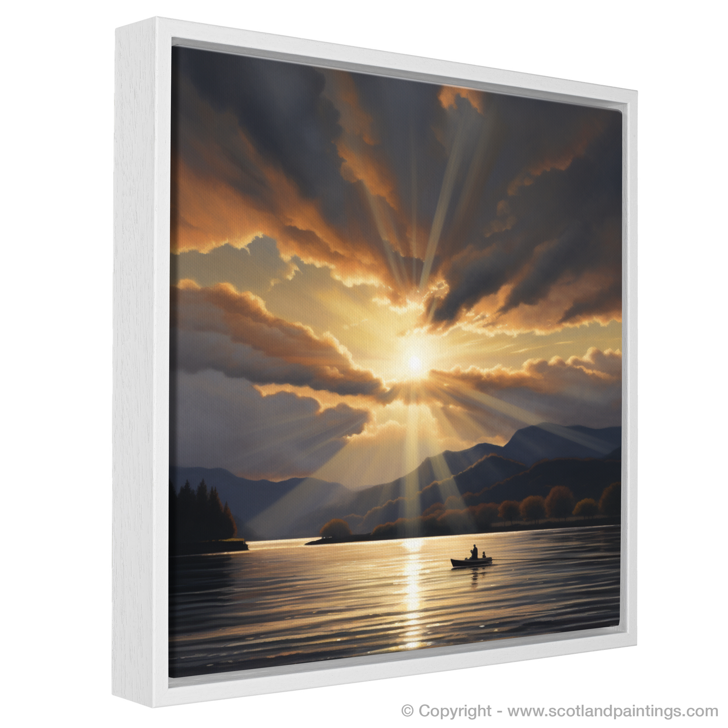 Painting and Art Print of Crepuscular rays above Loch Lomond entitled "Twilight Radiance Over Loch Lomond".
