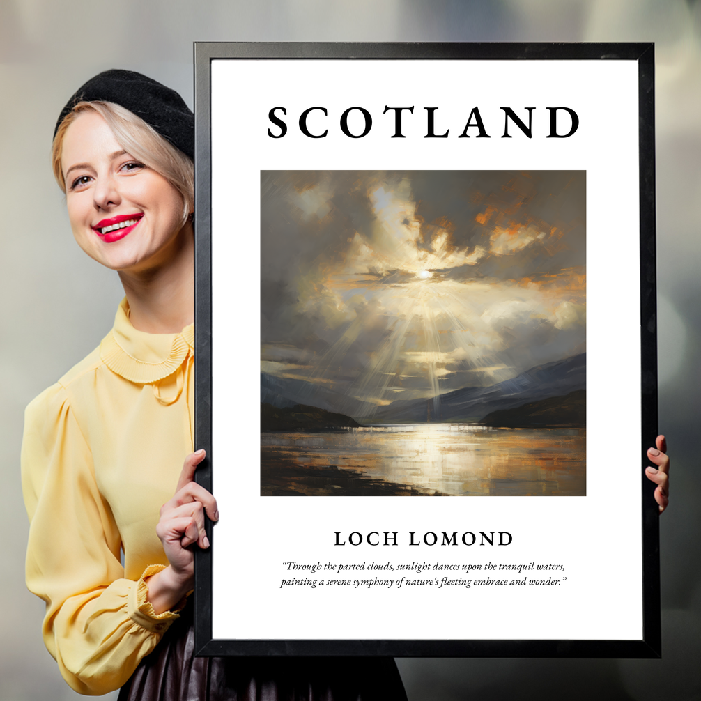 Person holding a poster of Loch Lomond