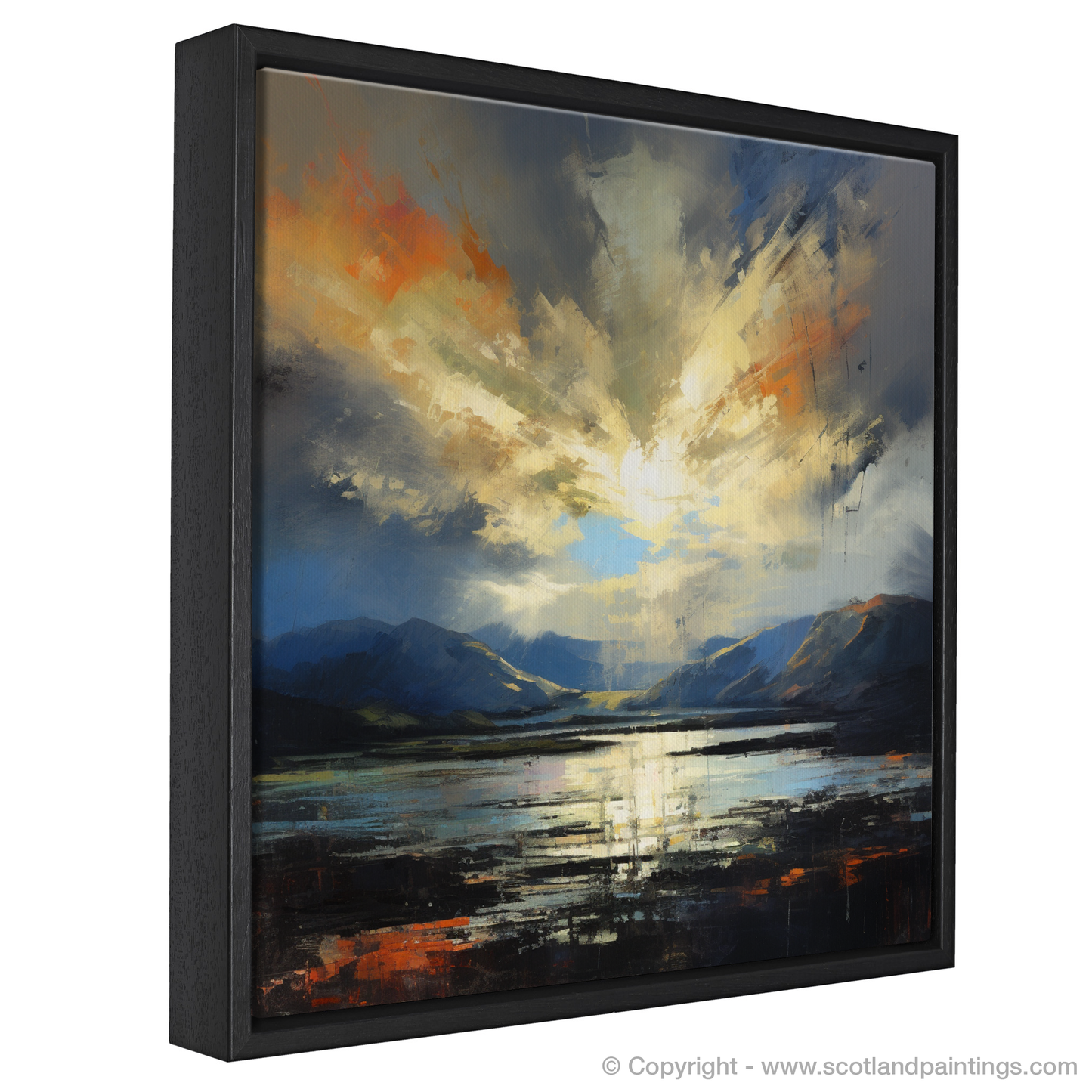 Painting and Art Print of Crepuscular rays above Loch Lomond entitled "Crepuscular Radiance over Loch Lomond".