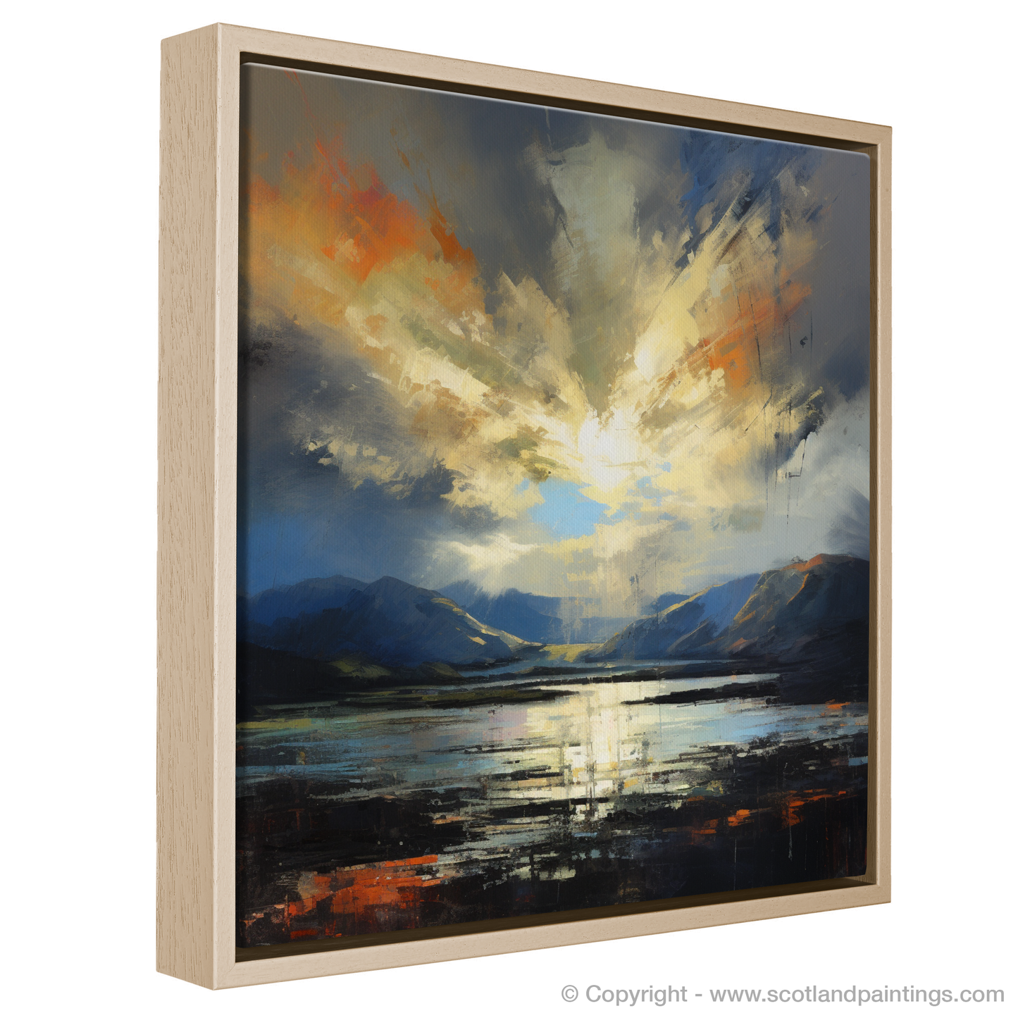 Painting and Art Print of Crepuscular rays above Loch Lomond entitled "Crepuscular Radiance over Loch Lomond".