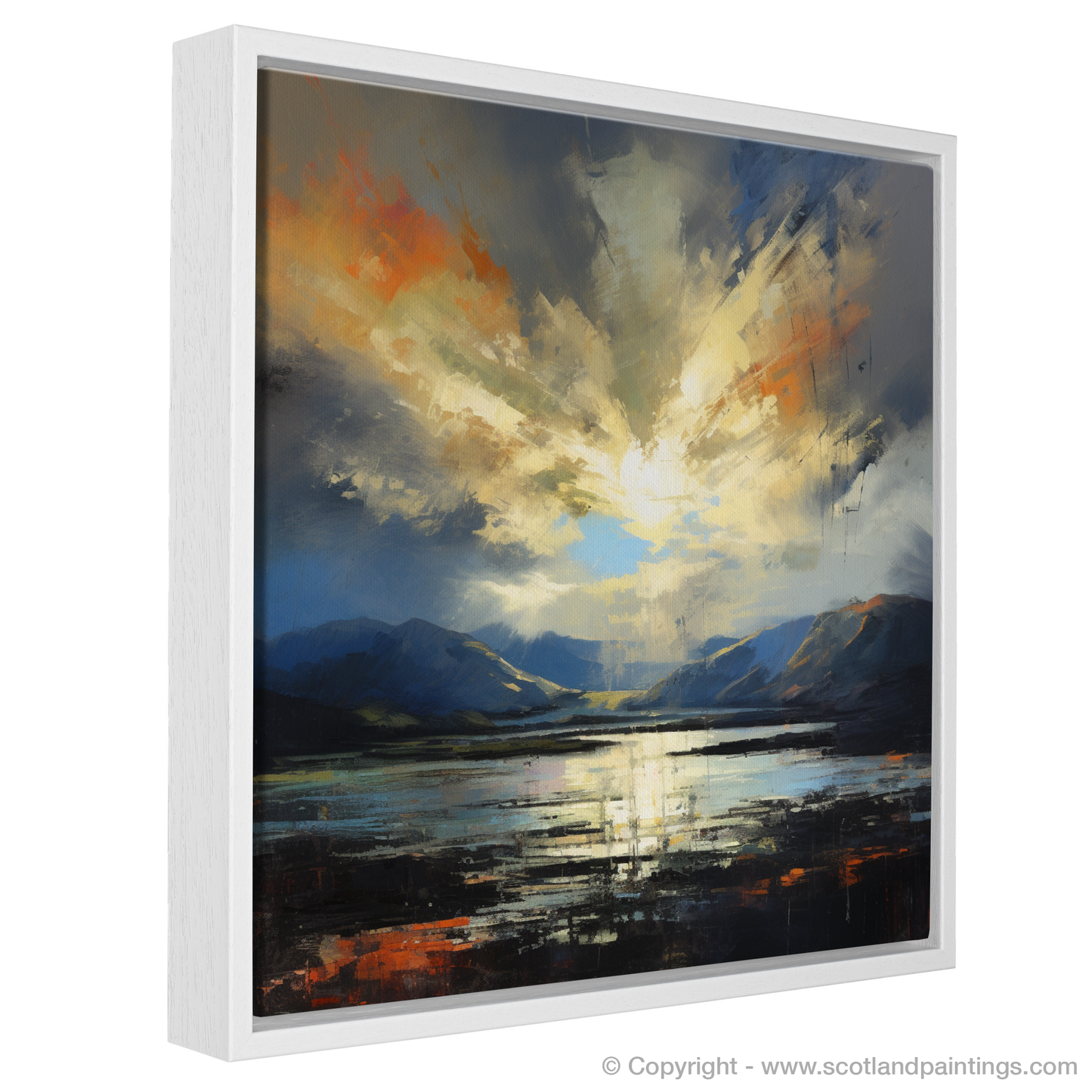 Painting and Art Print of Crepuscular rays above Loch Lomond entitled "Crepuscular Radiance over Loch Lomond".