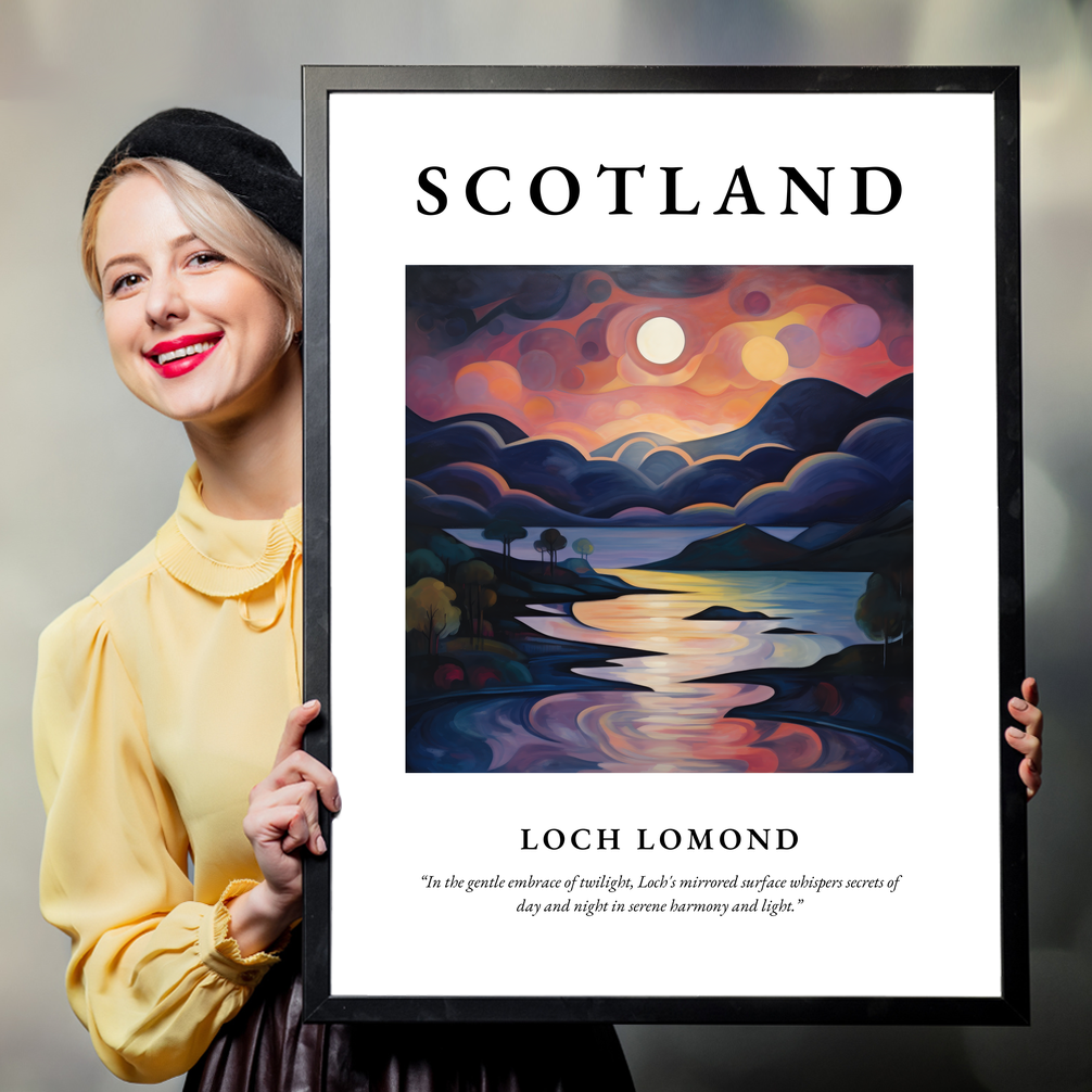 Person holding a poster of Loch Lomond