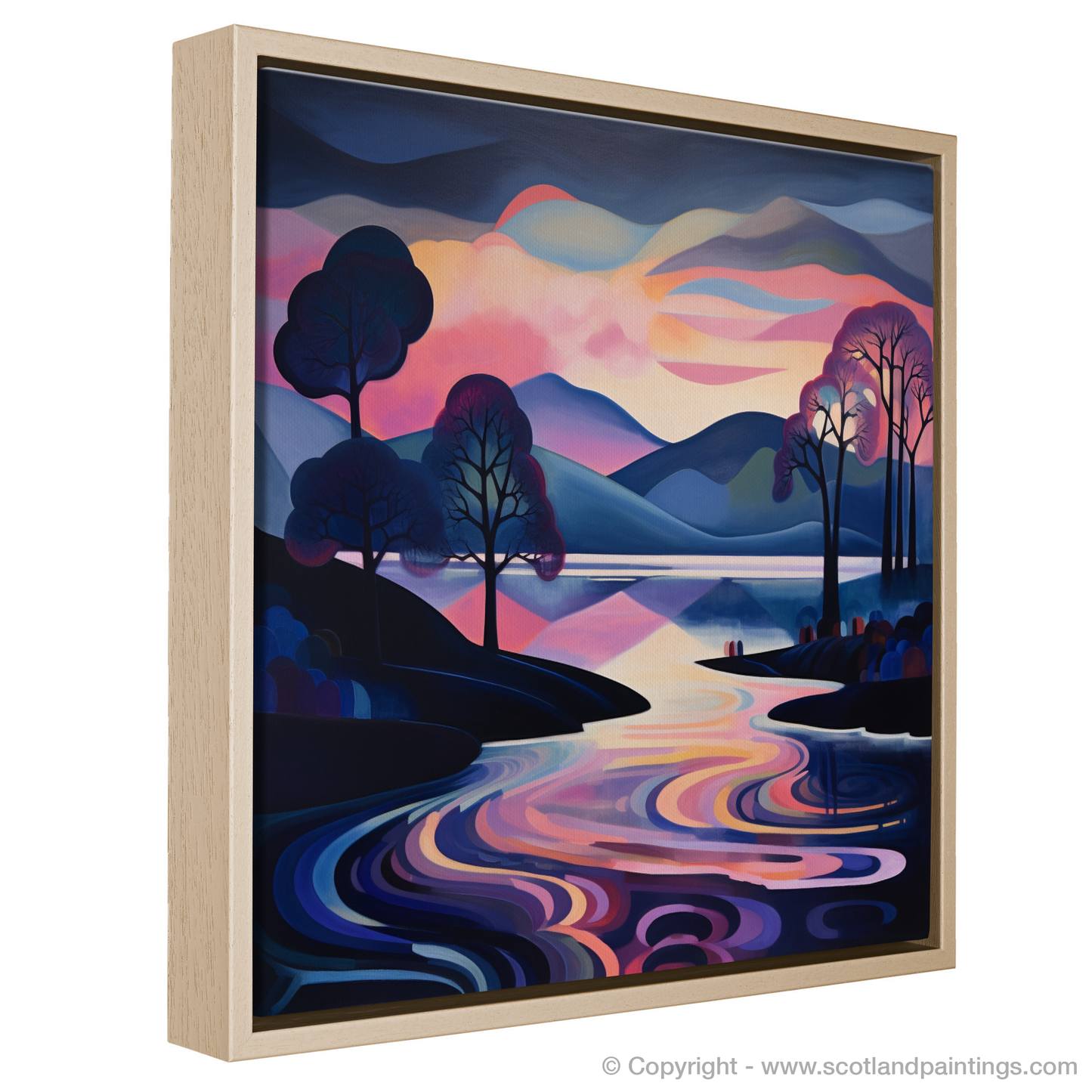 Painting and Art Print of Twilight reflections on Loch Lomond entitled "Twilight Symphony: Reflections on Loch Lomond".