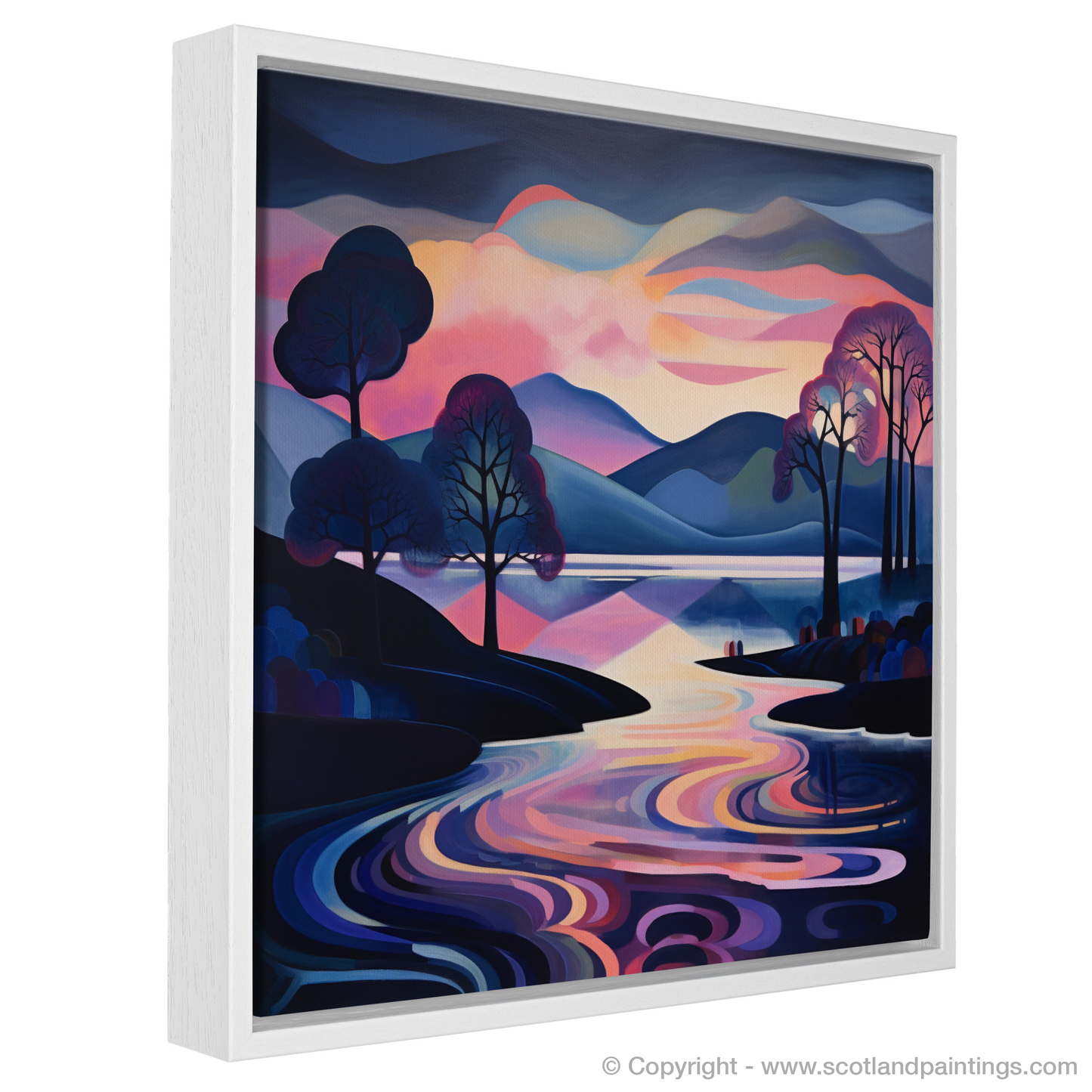 Painting and Art Print of Twilight reflections on Loch Lomond entitled "Twilight Symphony: Reflections on Loch Lomond".