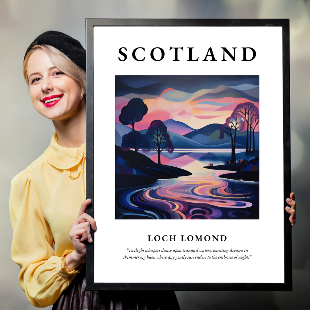 Person holding a poster of Loch Lomond