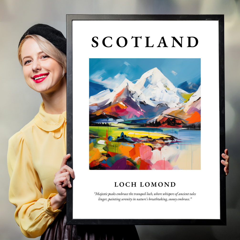 Person holding a poster of Loch Lomond