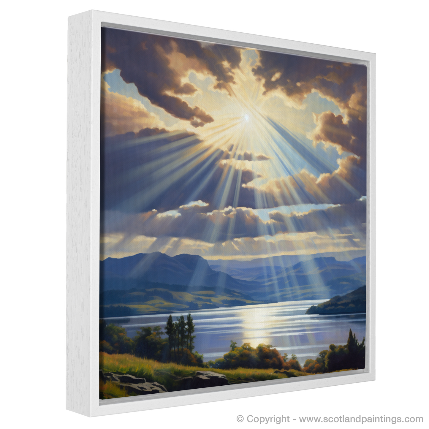 Painting and Art Print of Crepuscular rays above Loch Lomond entitled "Crepuscular Majesty over Loch Lomond".