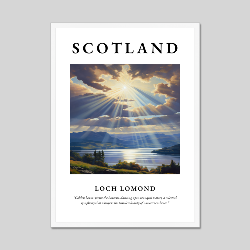 Poster in a white frame with the word Scotland