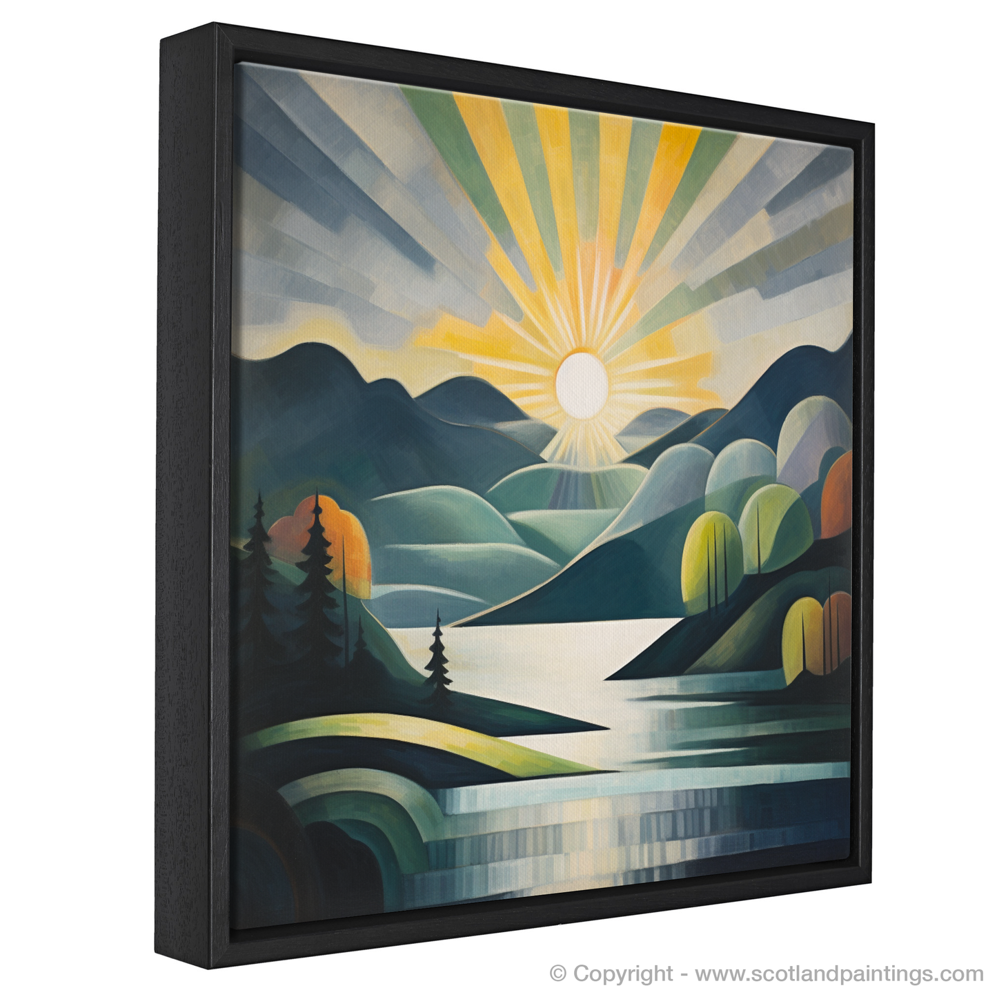 Painting and Art Print of Sunbeams on Loch Lomond entitled "Sunbeams over Loch Lomond: An Abstract Ode to Nature's Splendour".