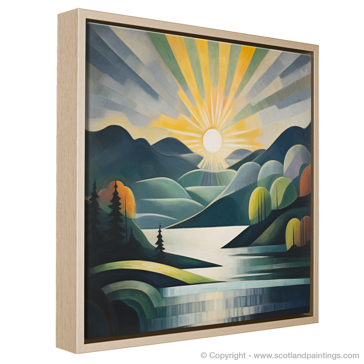 Painting and Art Print of Sunbeams on Loch Lomond entitled "Sunbeams over Loch Lomond: An Abstract Ode to Nature's Splendour".