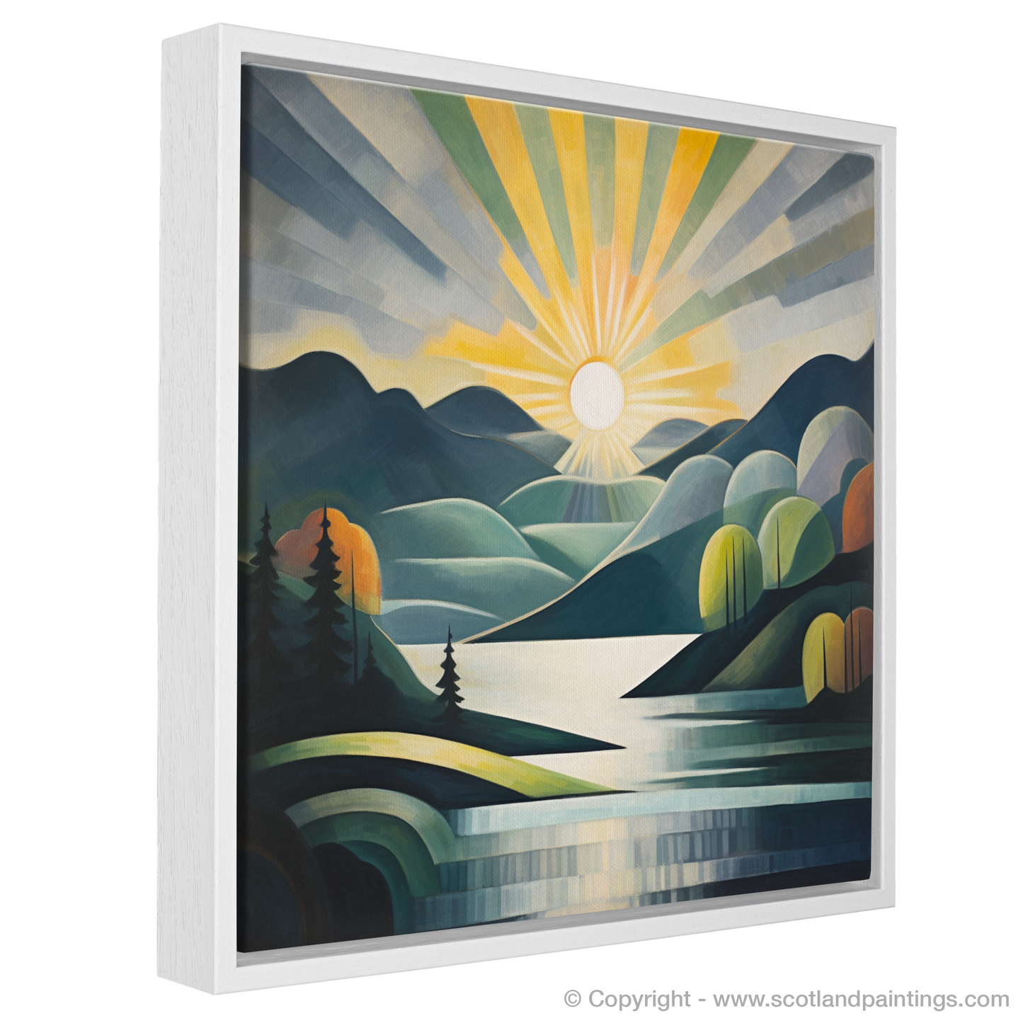 Painting and Art Print of Sunbeams on Loch Lomond entitled "Sunbeams over Loch Lomond: An Abstract Ode to Nature's Splendour".