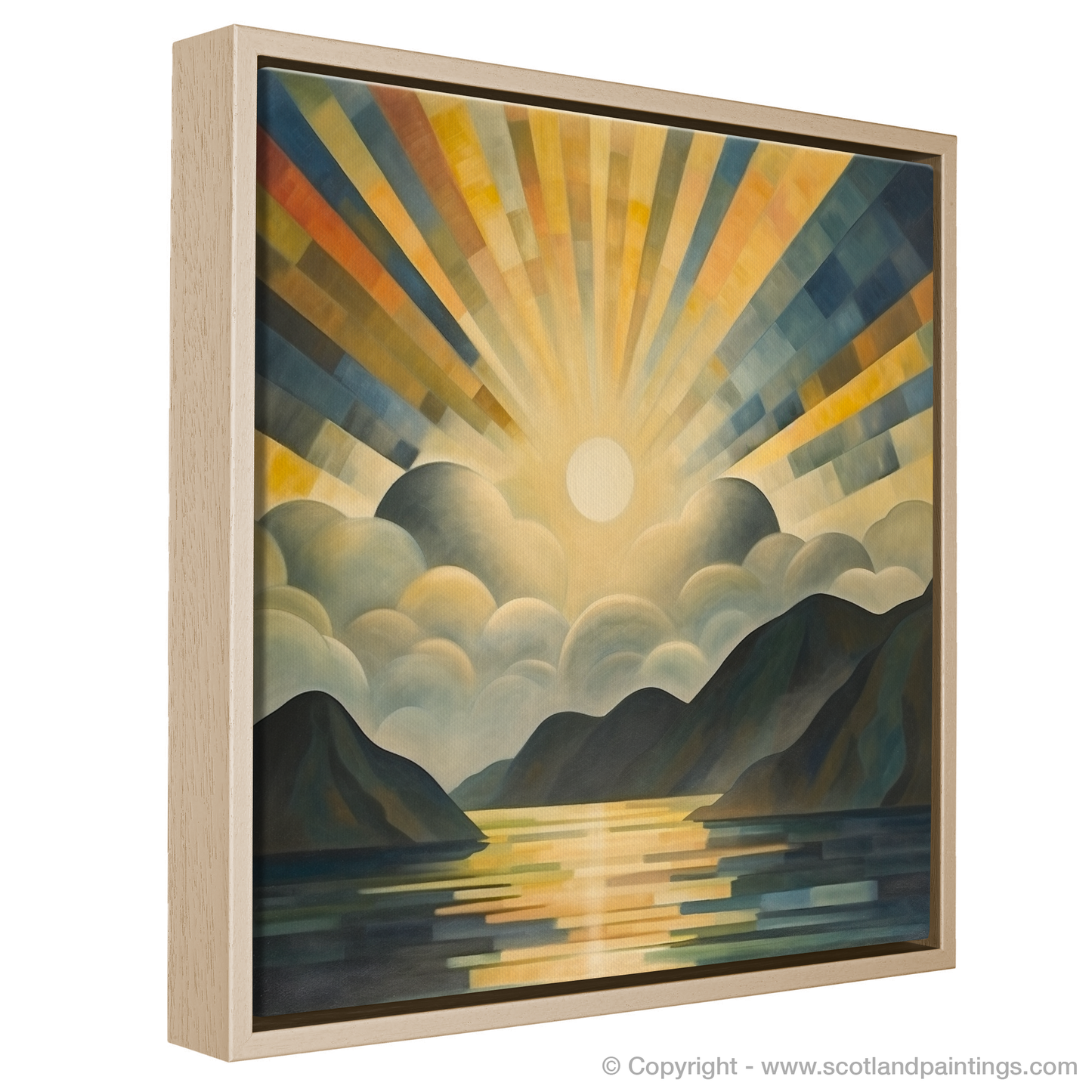 Painting and Art Print of Sunbeams on Loch Lomond entitled "Sunbeams on Loch Lomond: An Abstract Ode to Scottish Splendour".