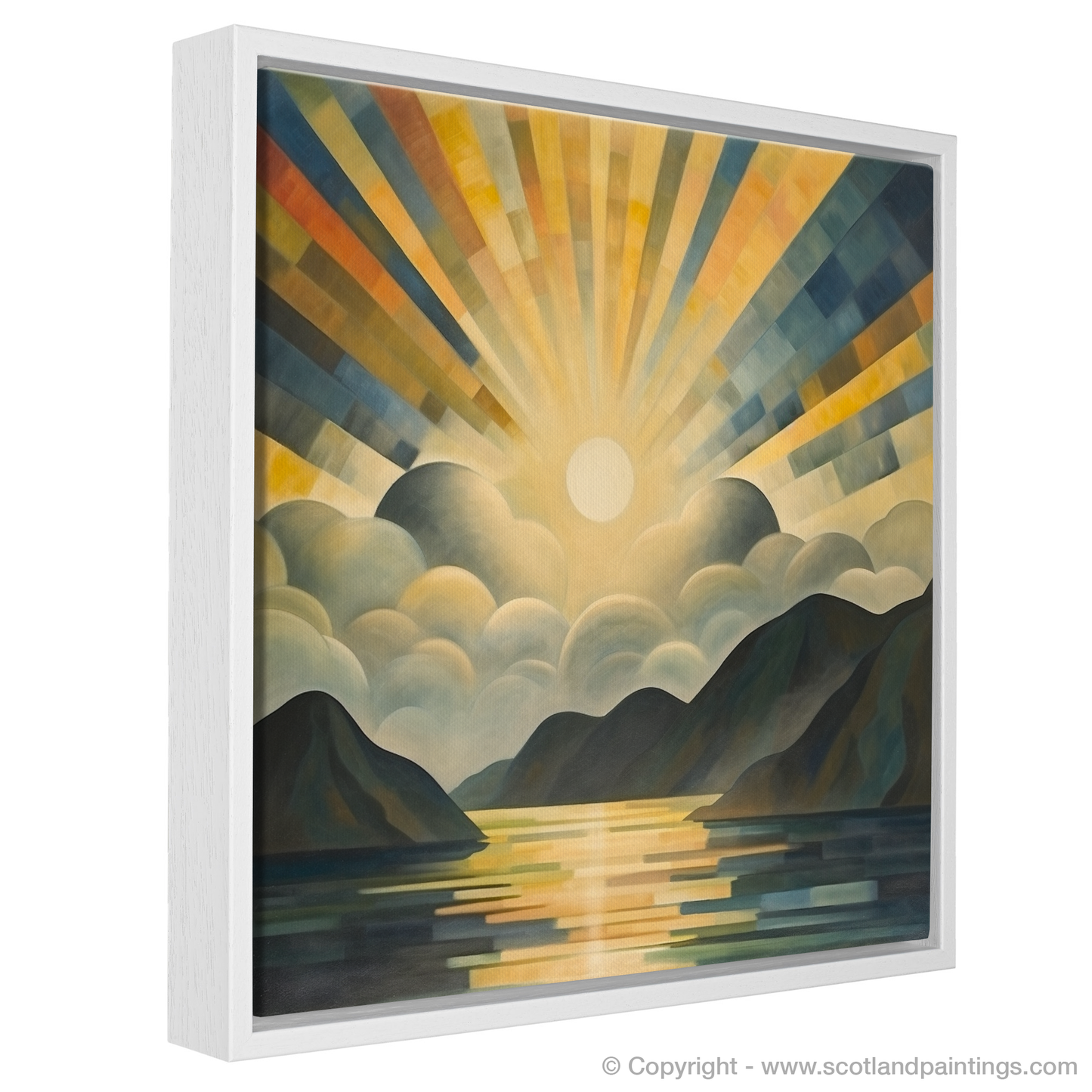 Painting and Art Print of Sunbeams on Loch Lomond entitled "Sunbeams on Loch Lomond: An Abstract Ode to Scottish Splendour".