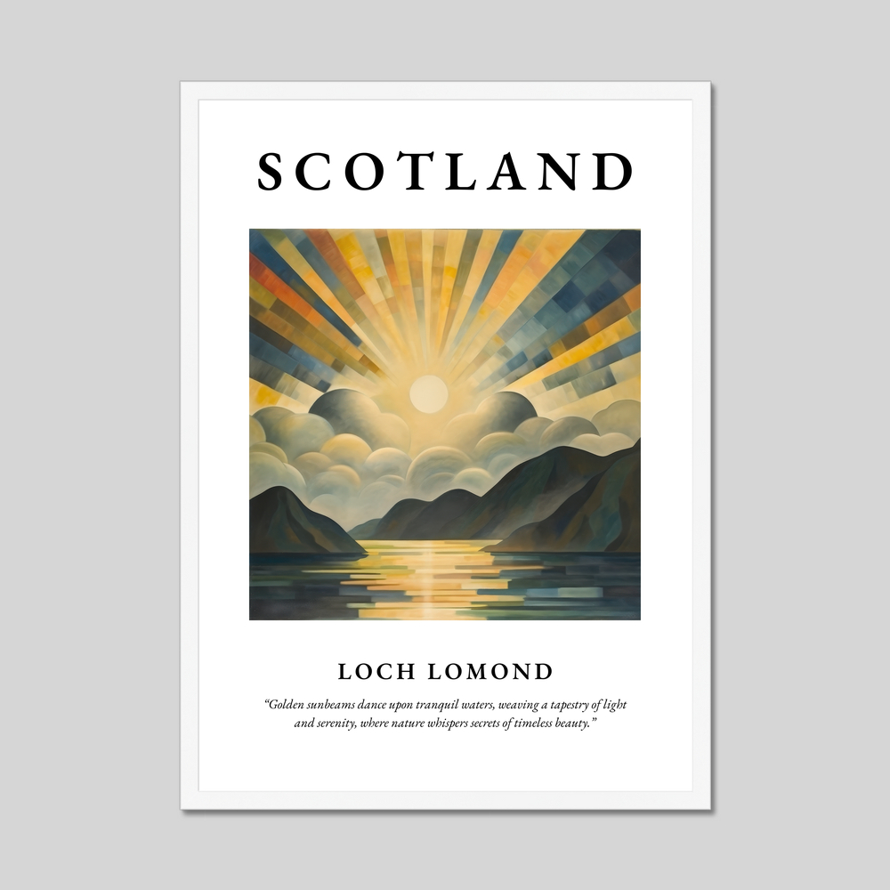 Poster in a white frame with the word Scotland