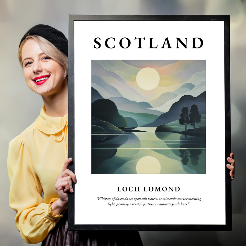 Person holding a poster of Loch Lomond