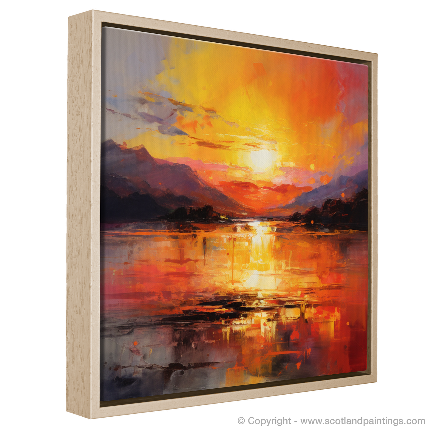 Painting and Art Print of Sunset over Loch Lomond entitled "Sunset Serenade over Loch Lomond".