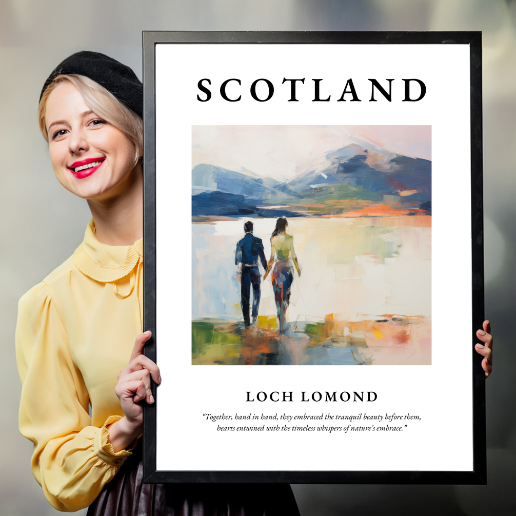 Person holding a poster of Loch Lomond