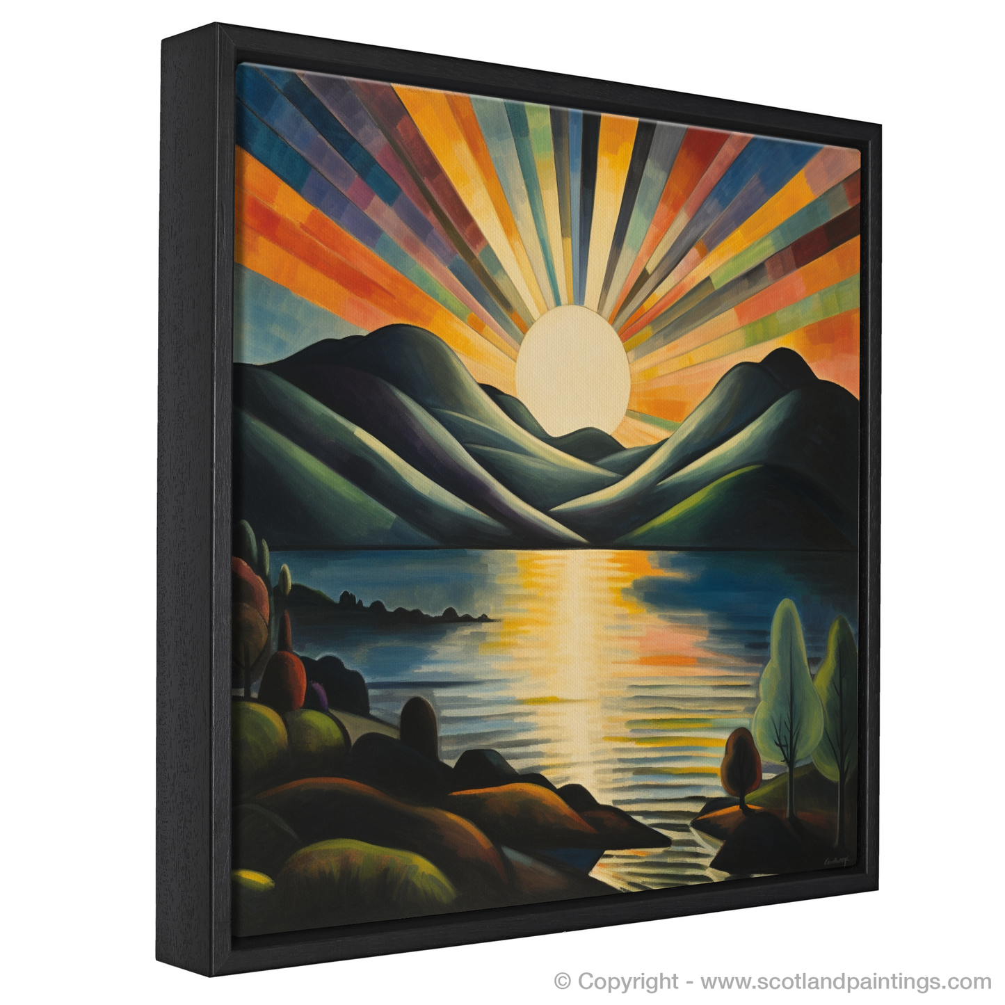 Painting and Art Print of Crepuscular rays above Loch Lomond. Crepuscular Majesty over Loch Lomond.