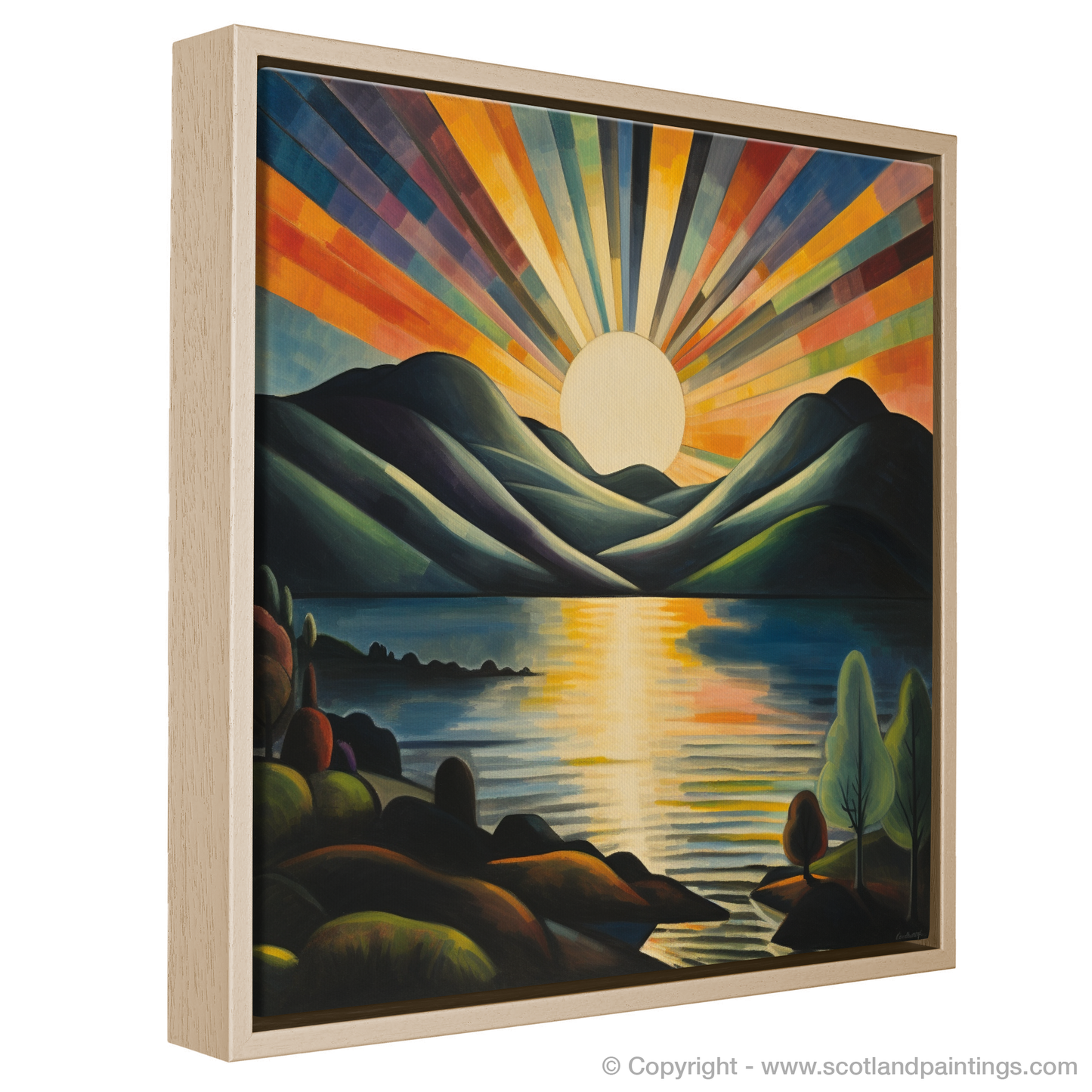 Painting and Art Print of Crepuscular rays above Loch Lomond. Crepuscular Majesty over Loch Lomond.