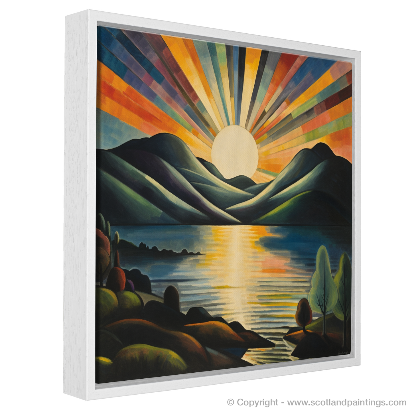 Painting and Art Print of Crepuscular rays above Loch Lomond. Crepuscular Majesty over Loch Lomond.