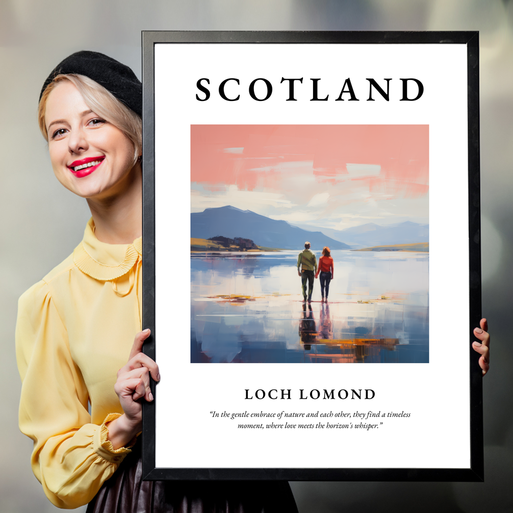 Person holding a poster of Loch Lomond