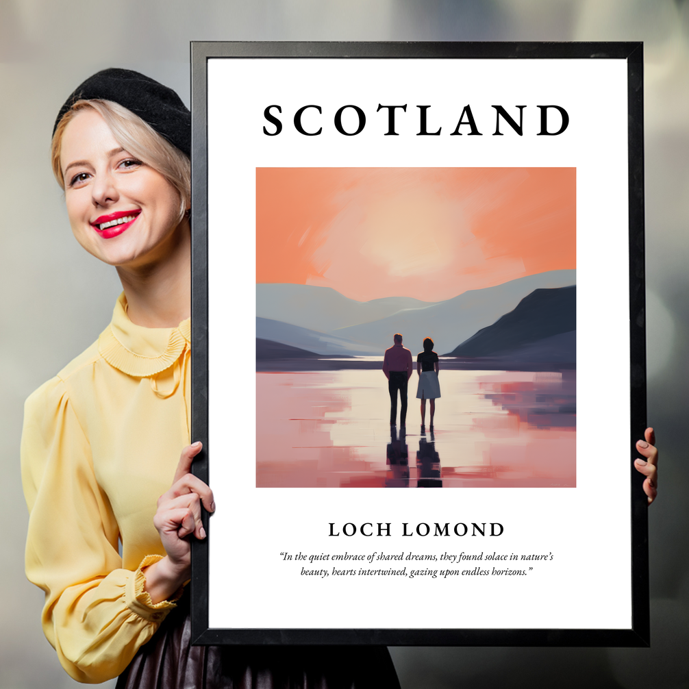 Person holding a poster of Loch Lomond