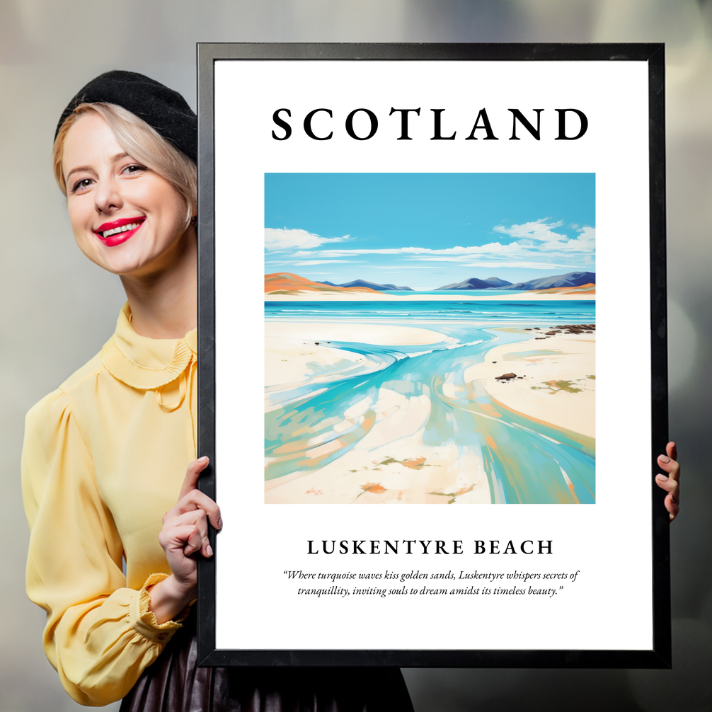 Person holding a poster of Luskentyre Beach