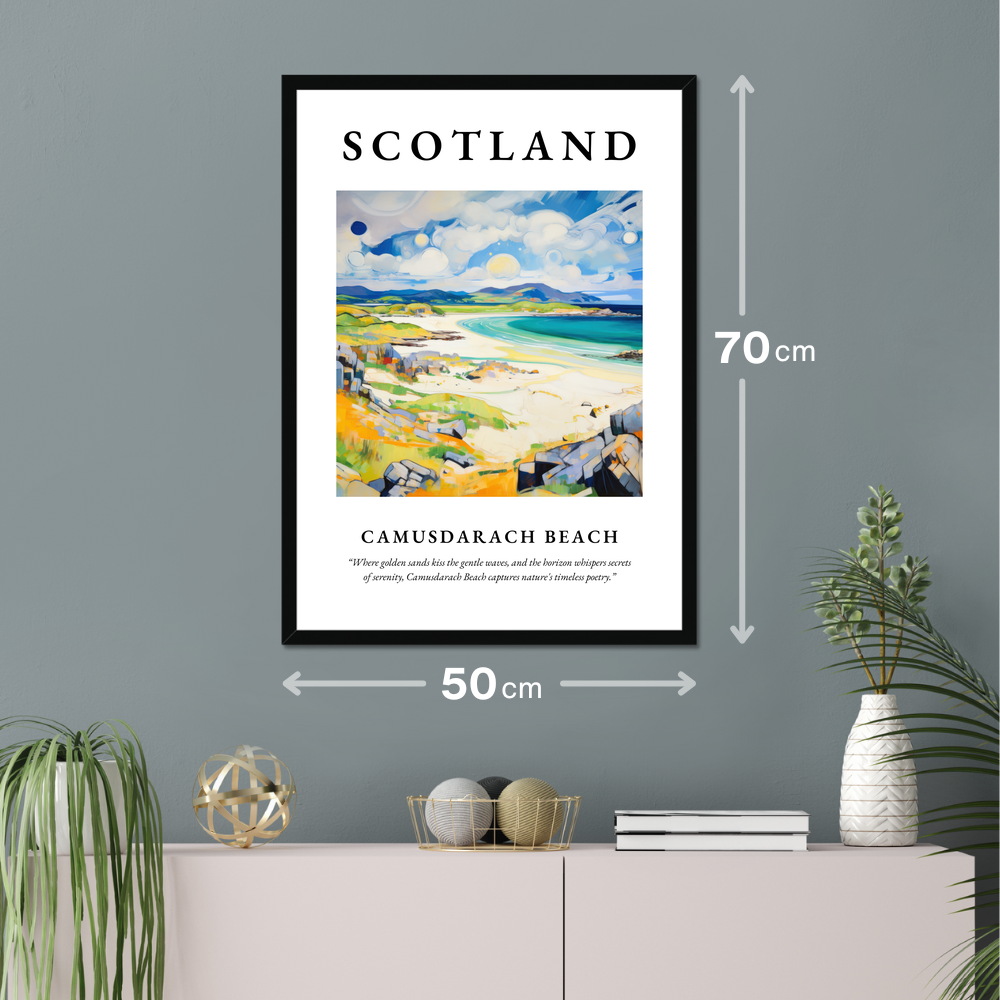 Poster of Camusdarach Beach hanging on a wall