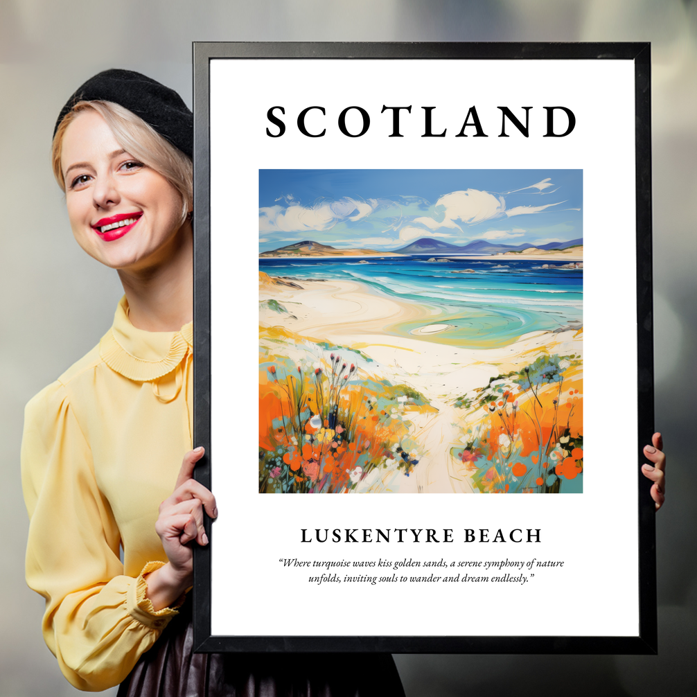 Person holding a poster of Luskentyre Beach