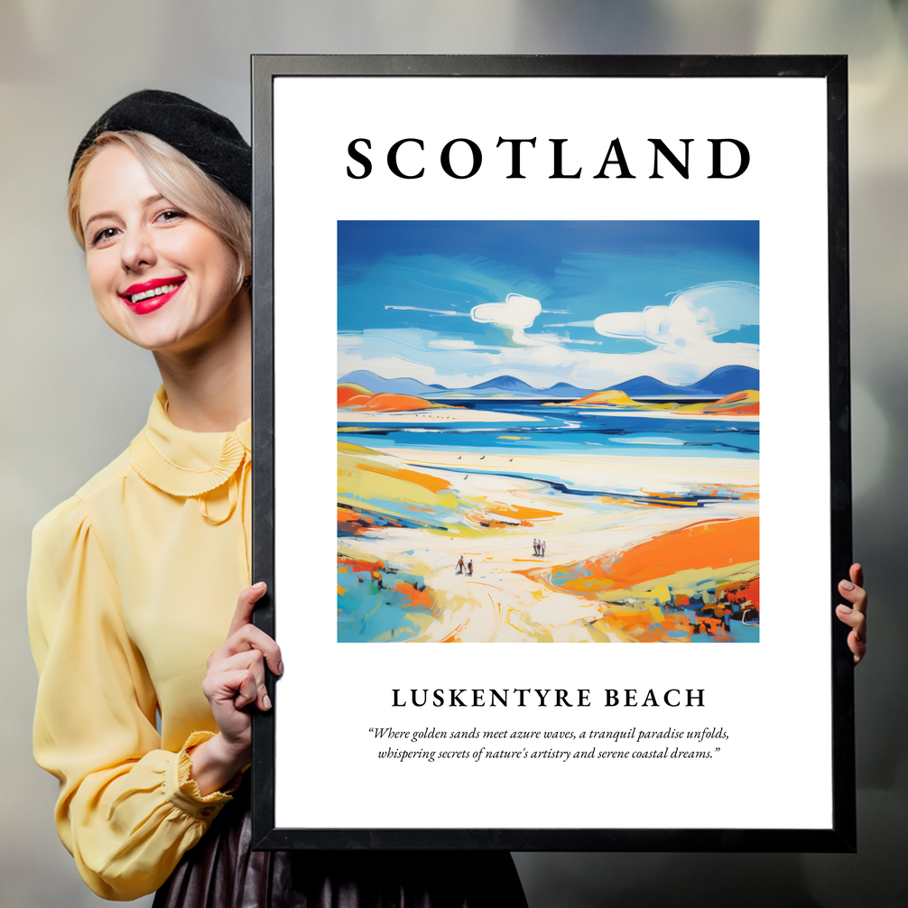 Person holding a poster of Luskentyre Beach