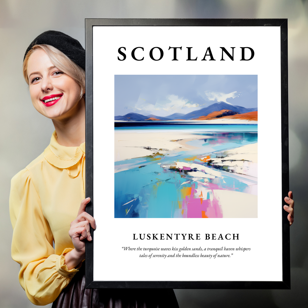 Person holding a poster of Luskentyre Beach