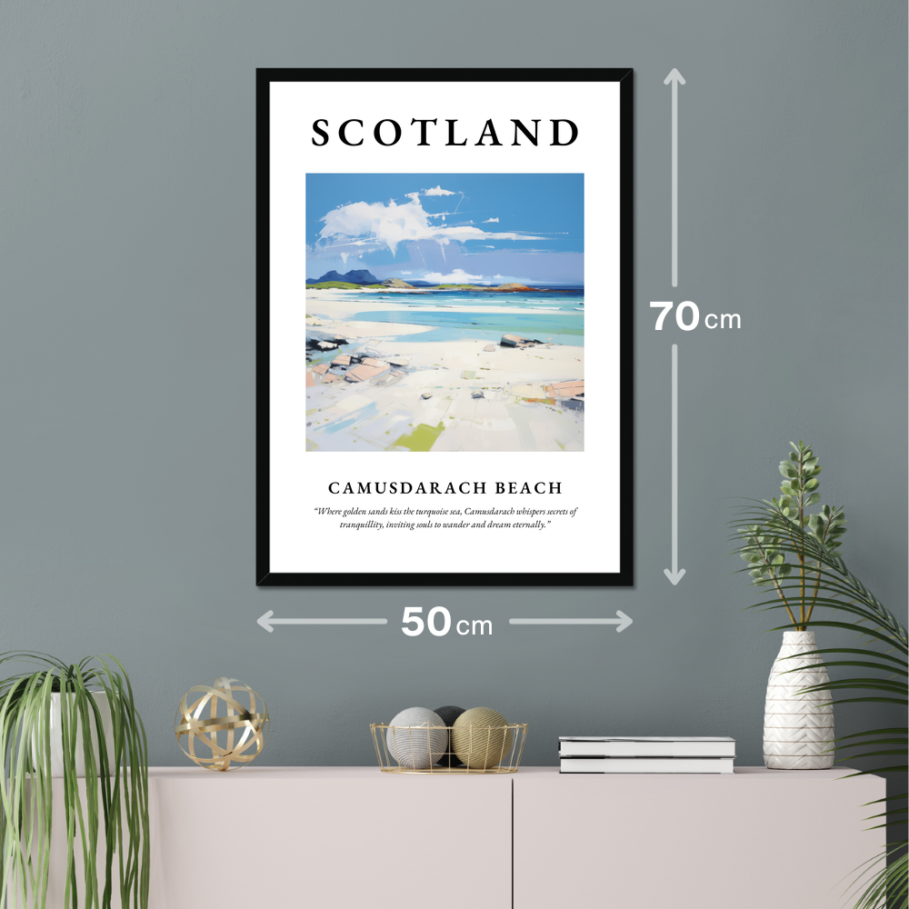 Poster of Camusdarach Beach hanging on a wall