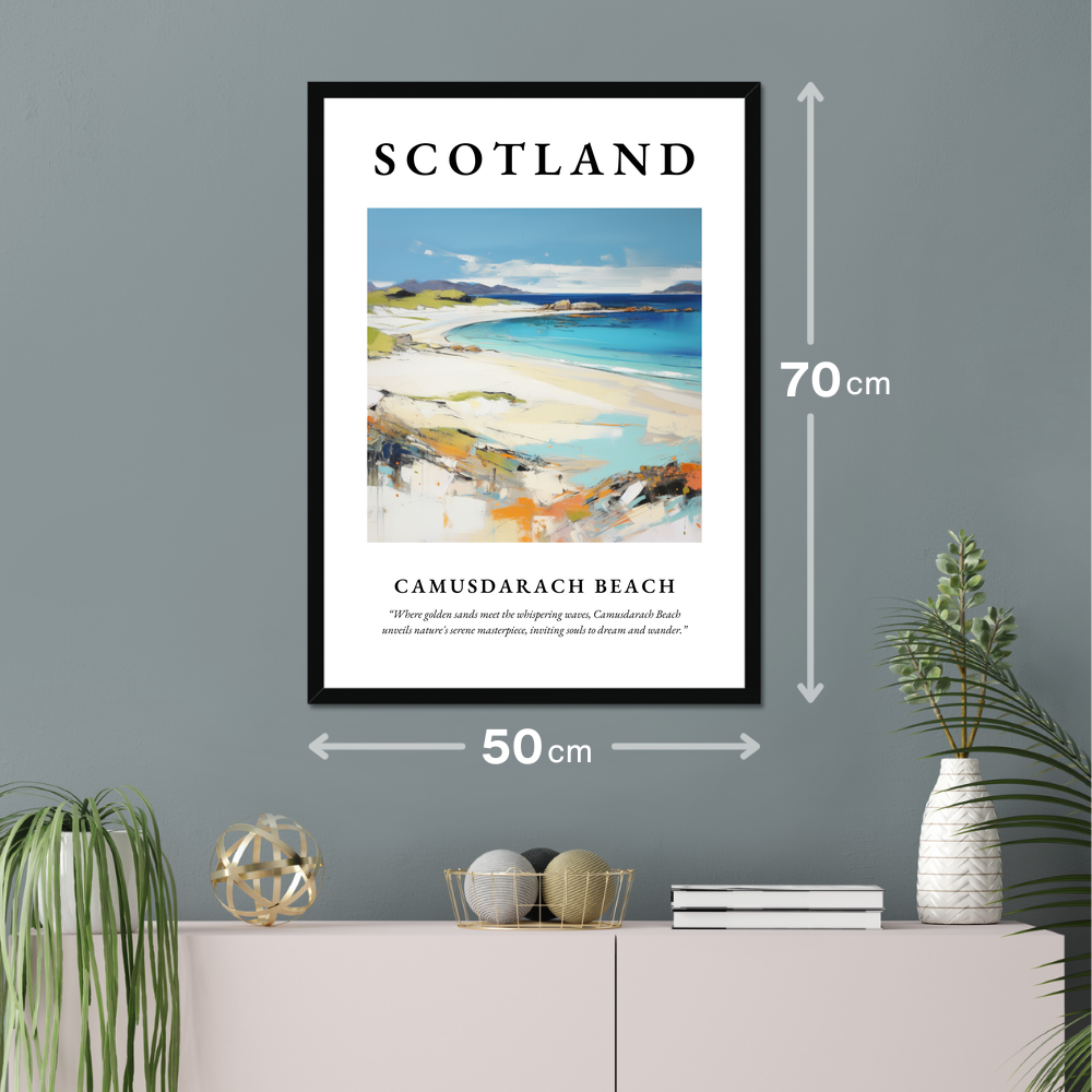 Poster of Camusdarach Beach hanging on a wall