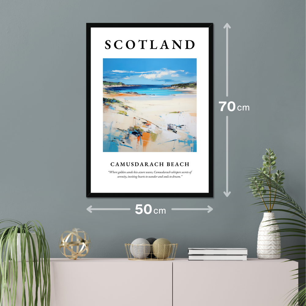 Poster of Camusdarach Beach hanging on a wall