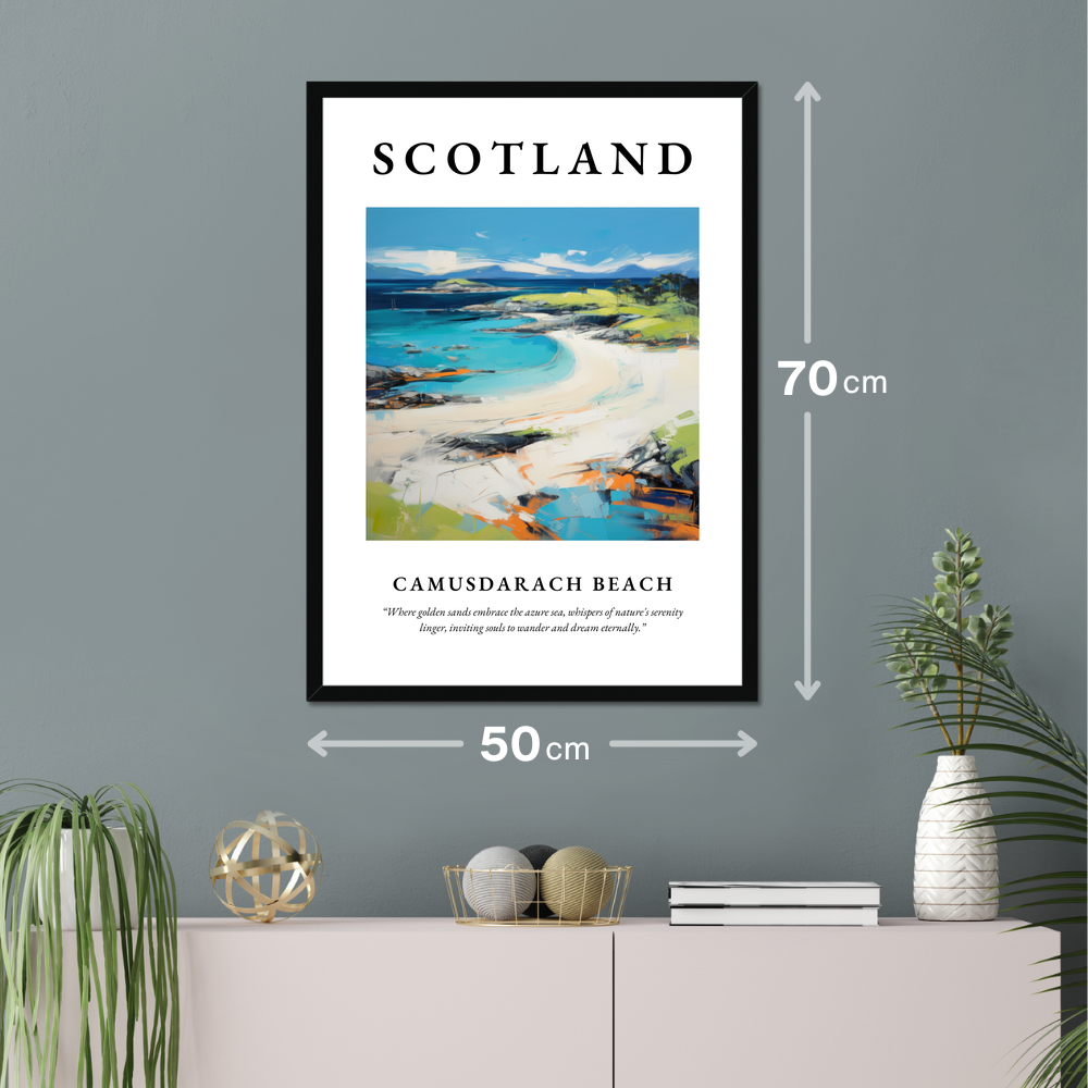 Poster of Camusdarach Beach hanging on a wall