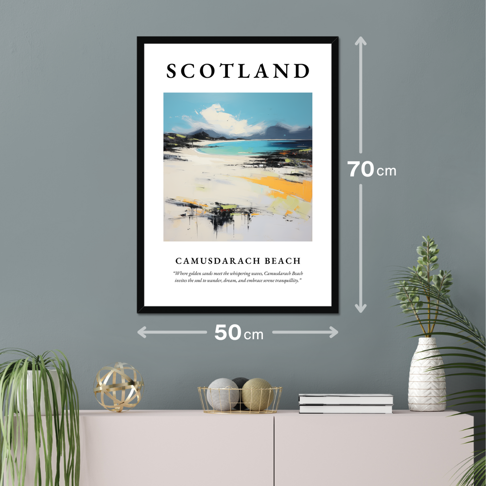 Poster of Camusdarach Beach hanging on a wall