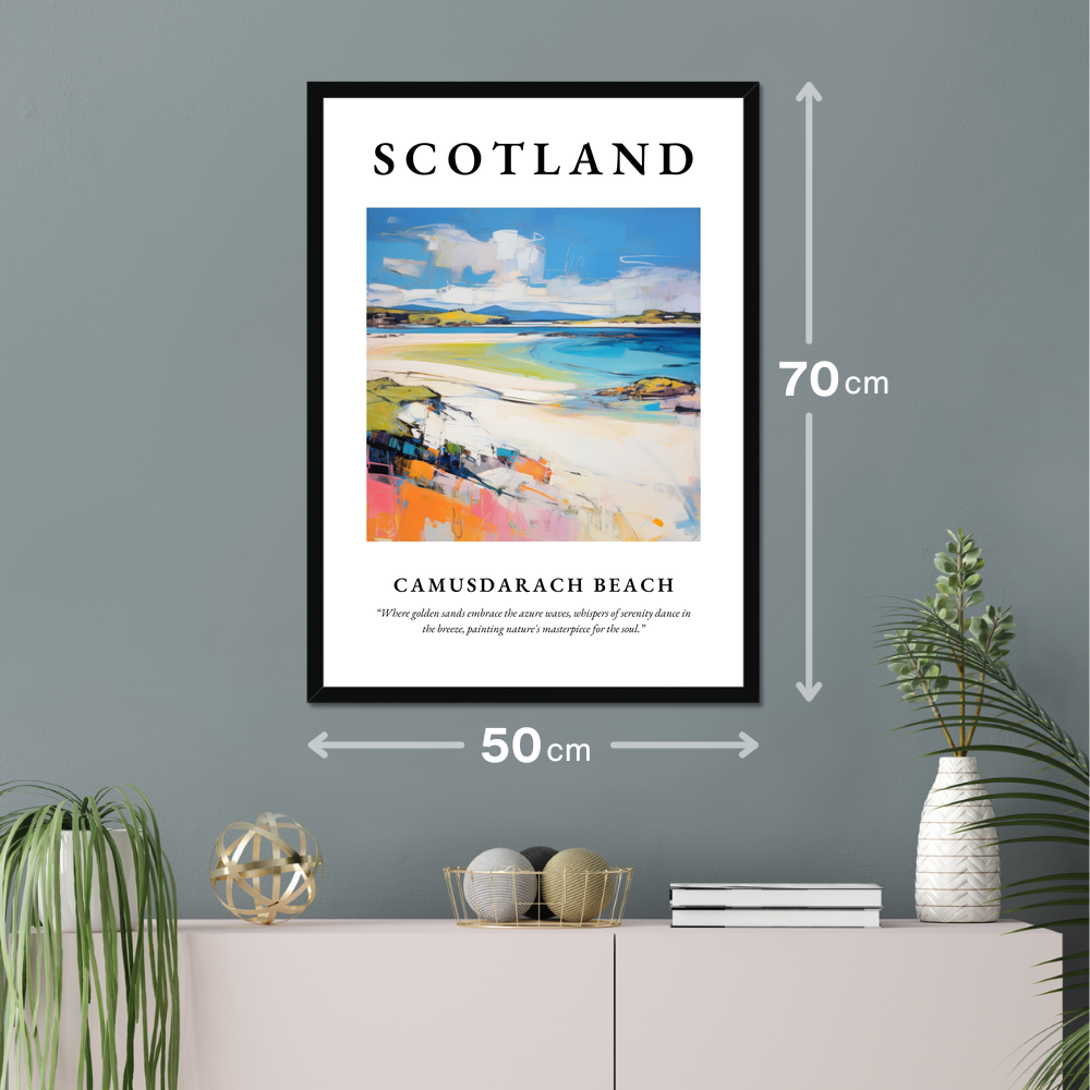 Poster of Camusdarach Beach hanging on a wall