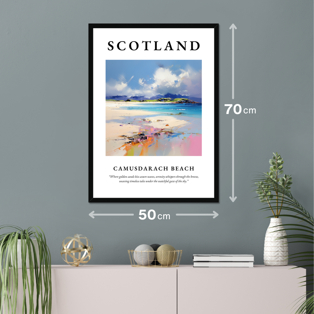 Poster of Camusdarach Beach hanging on a wall