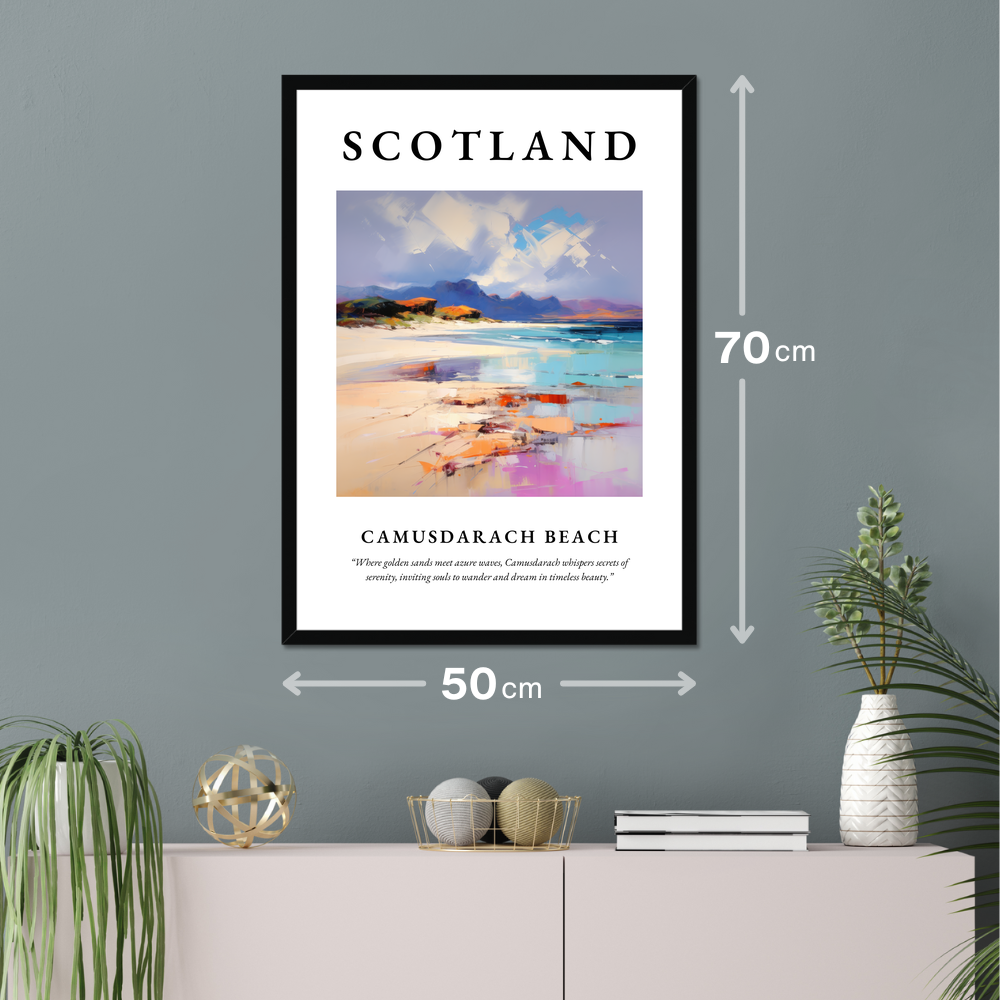 Poster of Camusdarach Beach hanging on a wall