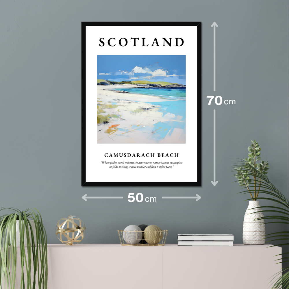 Poster of Camusdarach Beach hanging on a wall