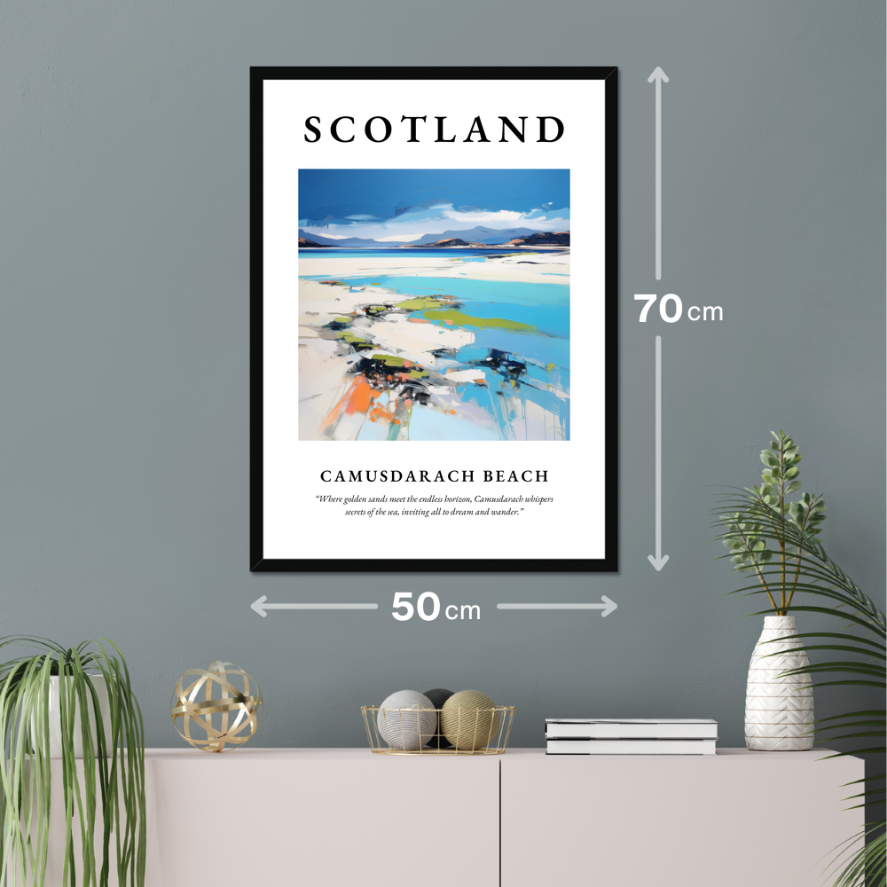 Poster of Camusdarach Beach hanging on a wall