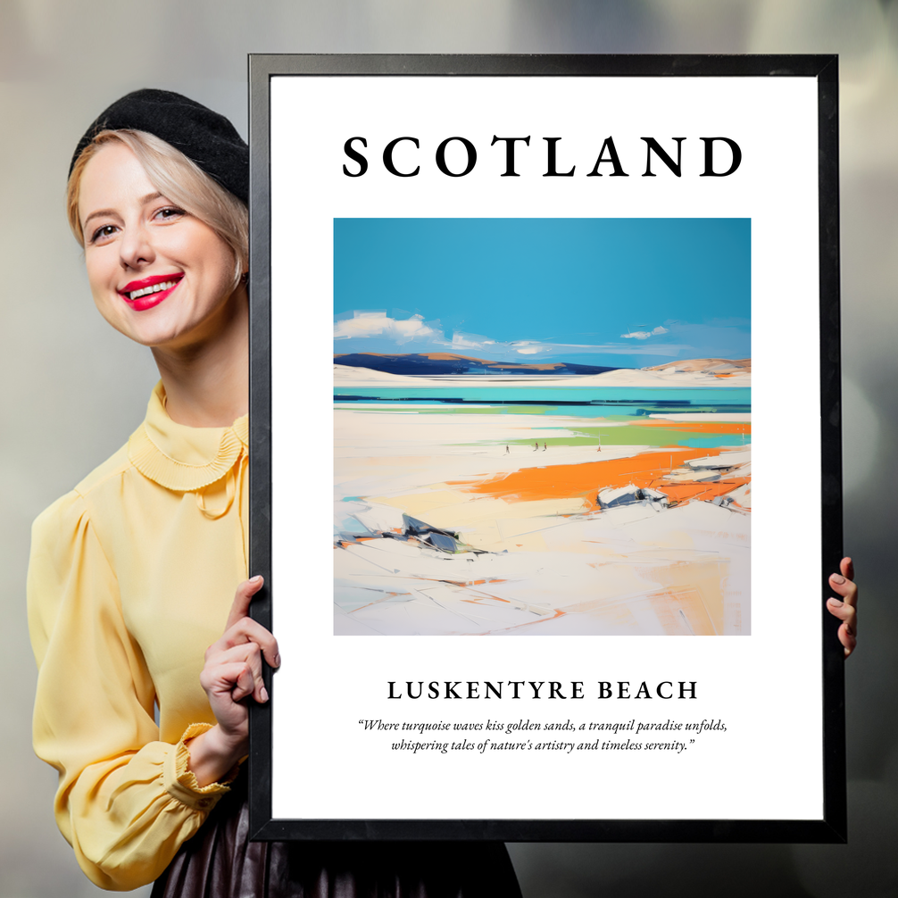 Person holding a poster of Luskentyre Beach