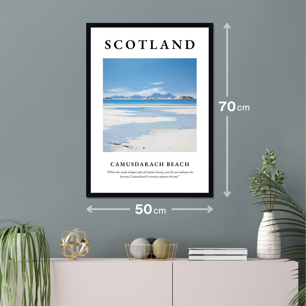 Poster of Camusdarach Beach hanging on a wall