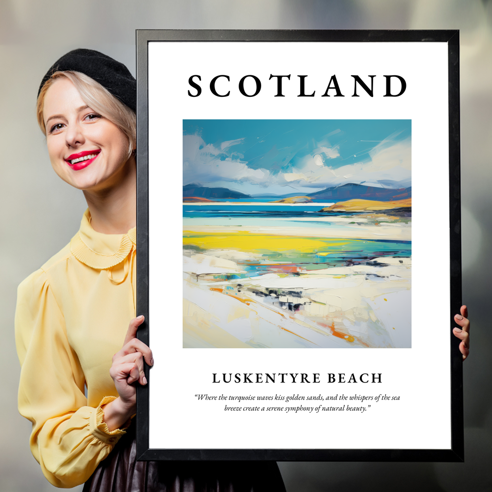 Person holding a poster of Luskentyre Beach