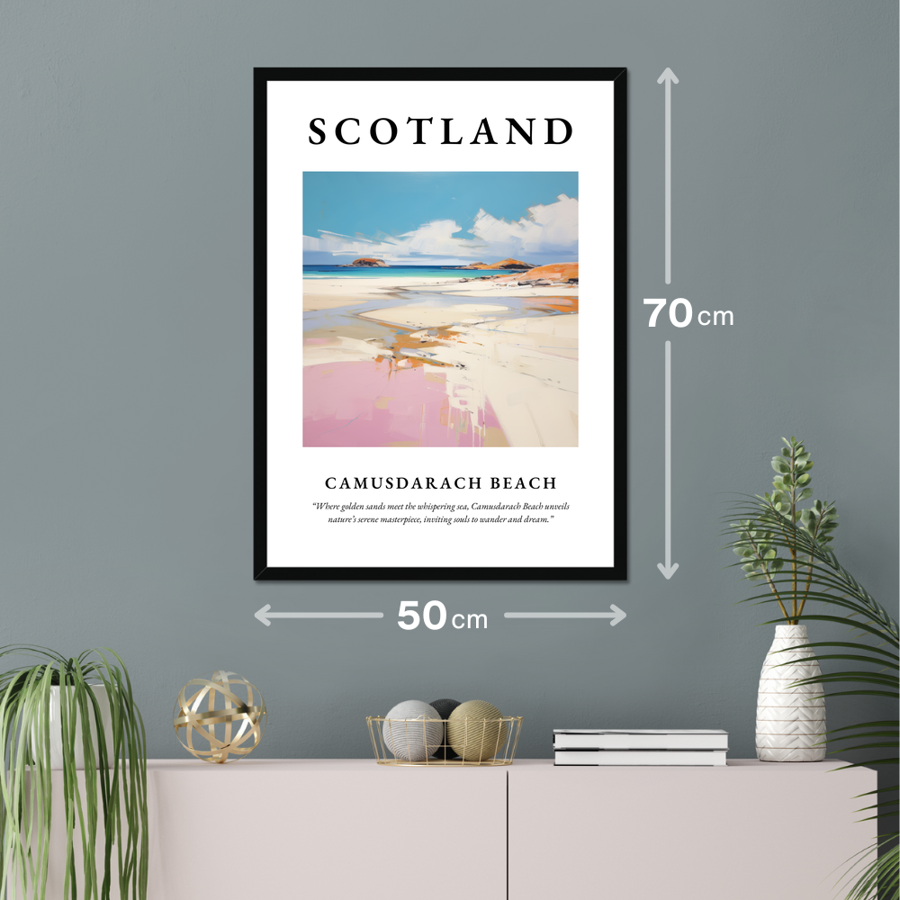 Poster of Camusdarach Beach hanging on a wall